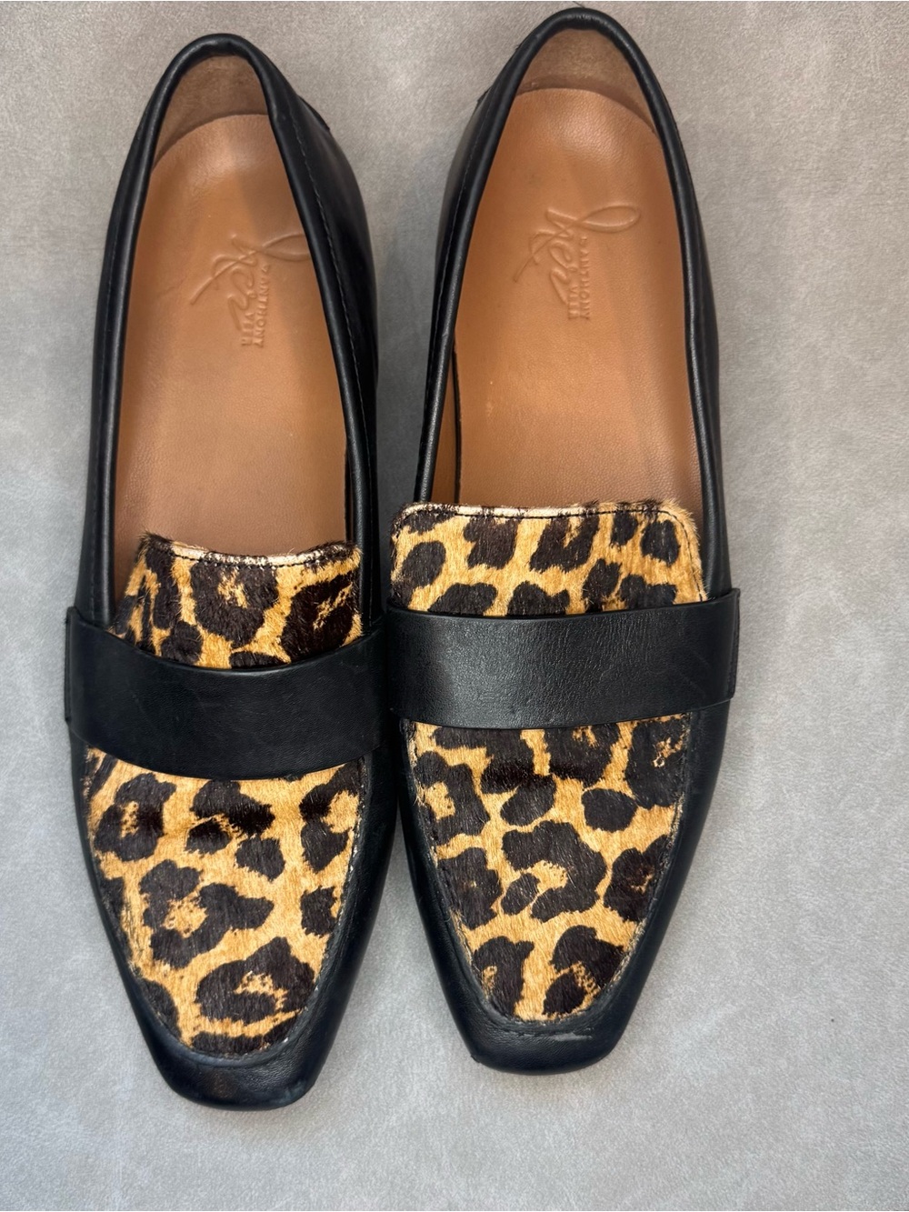Anthony Veer Namole Women’s US 8 Black Leather Leopard Haircalf Loafers Handmade